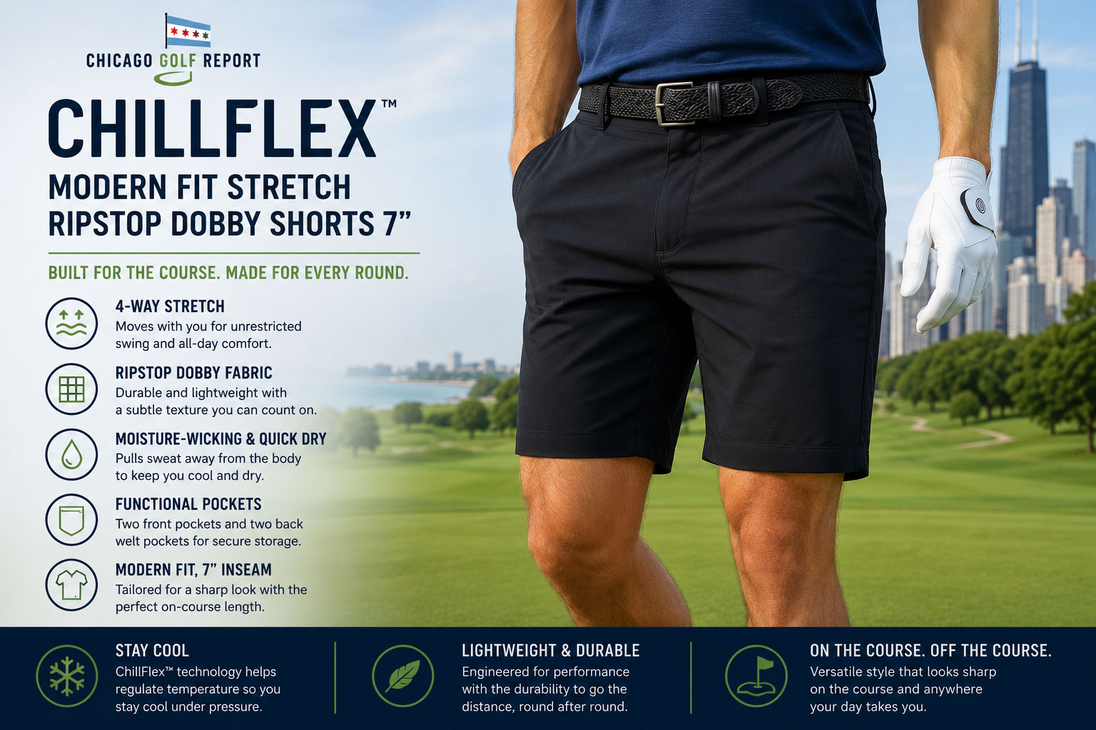 CHILLFLEX Modern Fit Stretch Ripstop Dobby Shorts